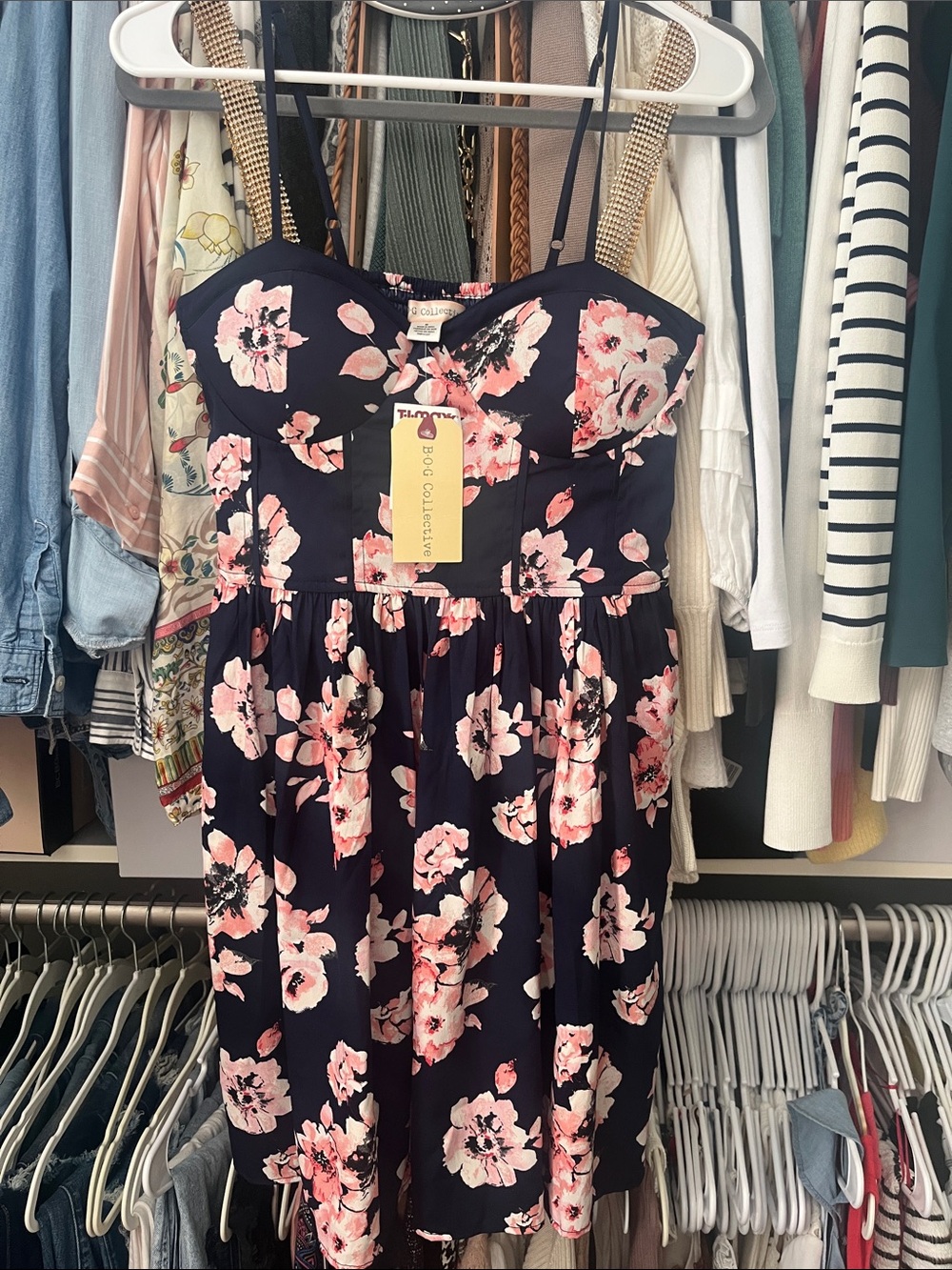 Floral Midi Dress in Navy and Pink -